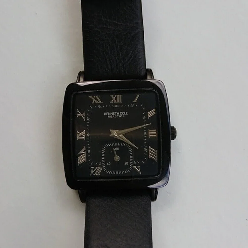 KENNETH COLE REACTION KC2455 BLACK LEATHER BAND BLACK TONE watch